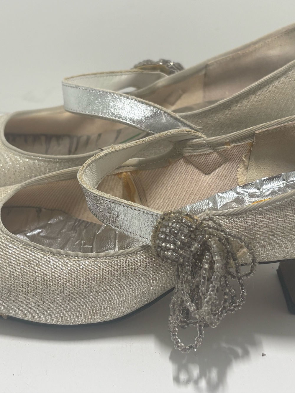 Vtg Sbicca Silver Glitter Mary Jane Character Swing ballroom Dance Heels Sz 6